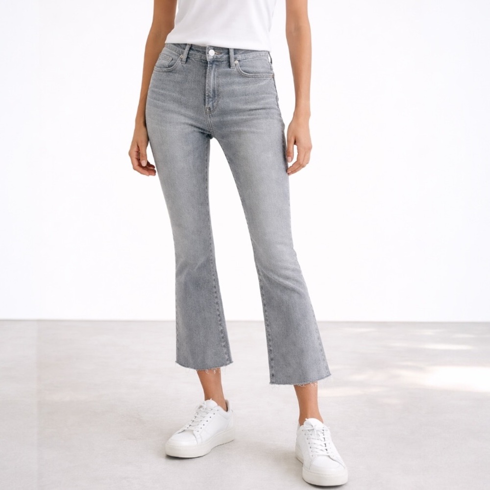 AG Adriano Goldschmied Jodi Crop High Rise Flare Jeans Gray Raw Hem Size 27